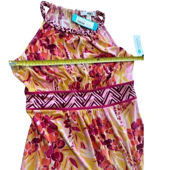 Wisp Tropical Floral Halter Maxi Dress Pink Yellow Braided Strap NWT 12 Summer - Picture 7 of 13